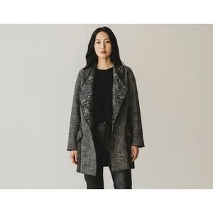 ANNA BELLA Size Medium Textured Jacquard Shawl Collar Coat Black‎ Gray